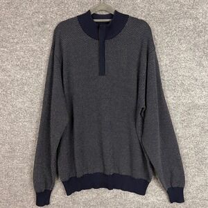 Peter Millar Mens XL 100%‎ Merino Wool Quarter Zip Sweater Navy White Dotted